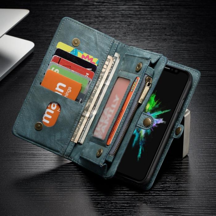 Caseme - CASEME Vintage PU Läder Fodral 2-i-1 för iPhone Xs - Blå