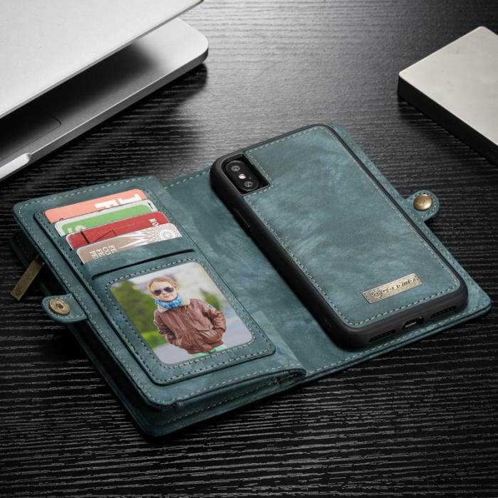Caseme - CASEME Vintage PU Läder Fodral 2-i-1 för iPhone Xs - Blå