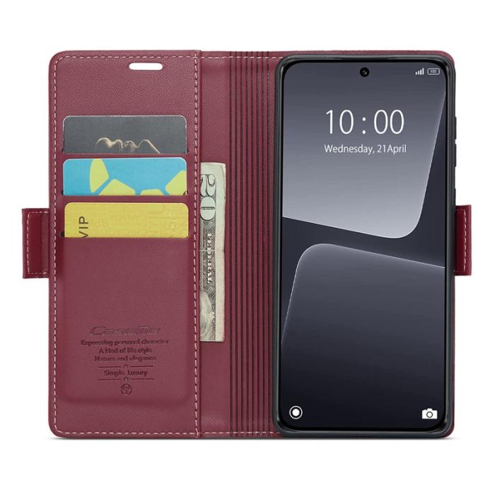 Caseme - CASEME Xiaomi 13 Läderfodral RFID Blockering Röd