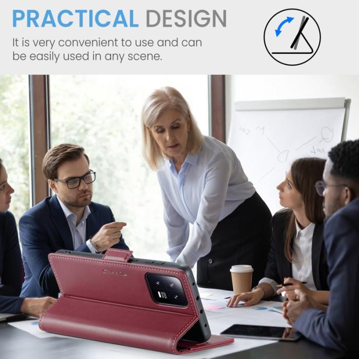 Caseme - CASEME Xiaomi 13 Läderfodral RFID Blockering Röd