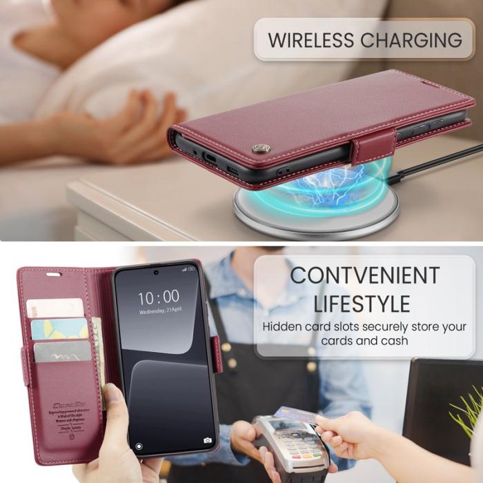 Caseme - CASEME Xiaomi 13 Läderfodral RFID Blockering Röd