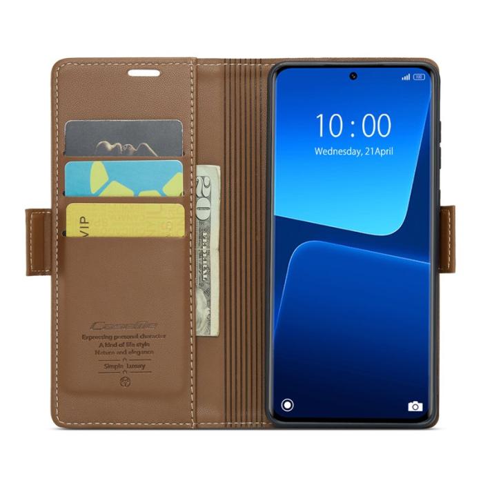 Caseme - CASEME Xiaomi 13 Pro 5G Läderfodral RFID Blockering Brun