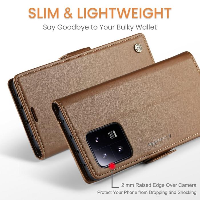 Caseme - CASEME Xiaomi 13 Pro 5G Läderfodral RFID Blockering Brun