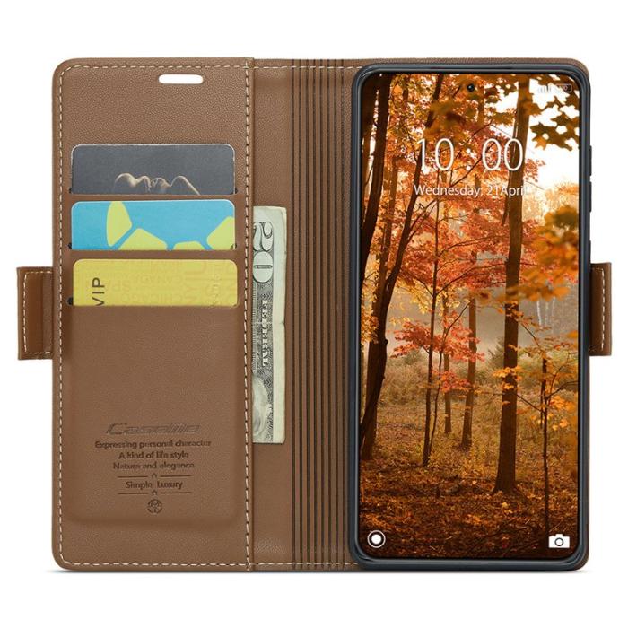 Caseme - CASEME Xiaomi 14 Pro Läderfodral RFID Blockering 3 Kort Brun