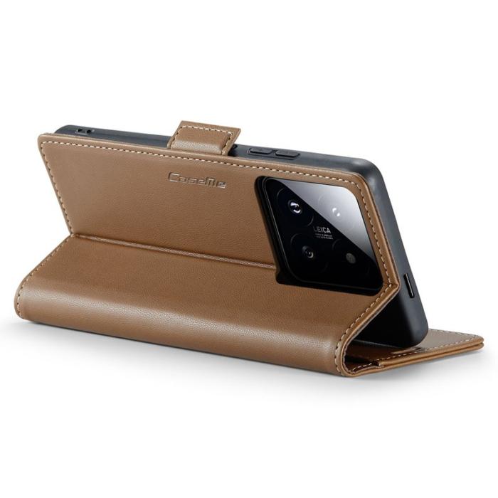 Caseme - CASEME Xiaomi 14 Pro Läderfodral RFID Blockering 3 Kort Brun