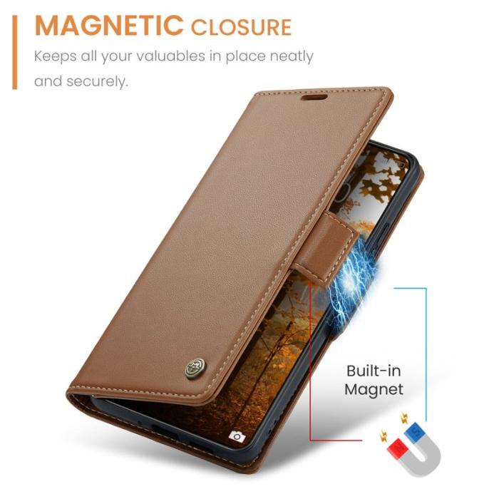 Caseme - CASEME Xiaomi 14 Pro Läderfodral RFID Blockering 3 Kort Brun