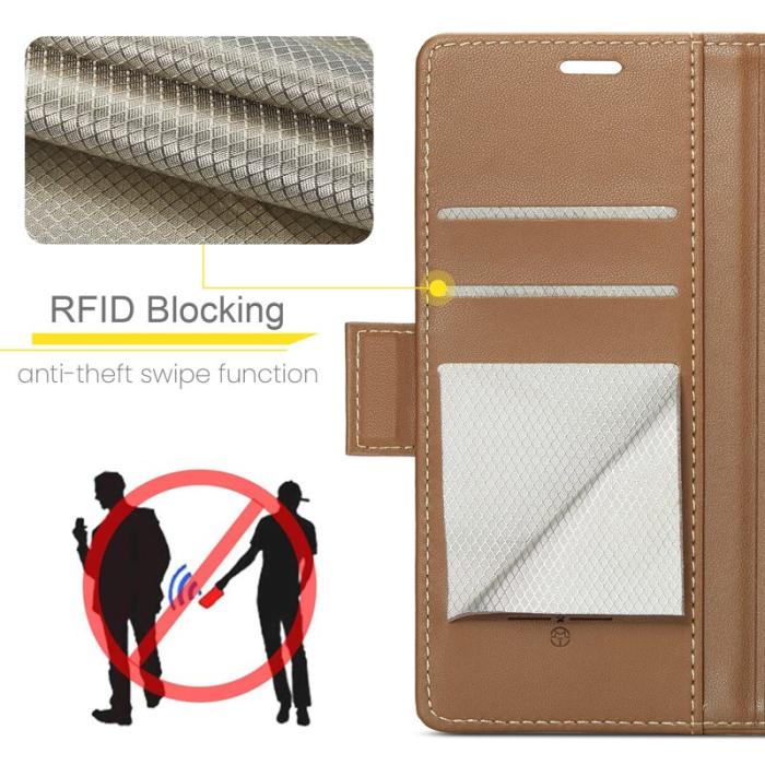 Caseme - CASEME Xiaomi 14 Pro Läderfodral RFID Blockering 3 Kort Brun
