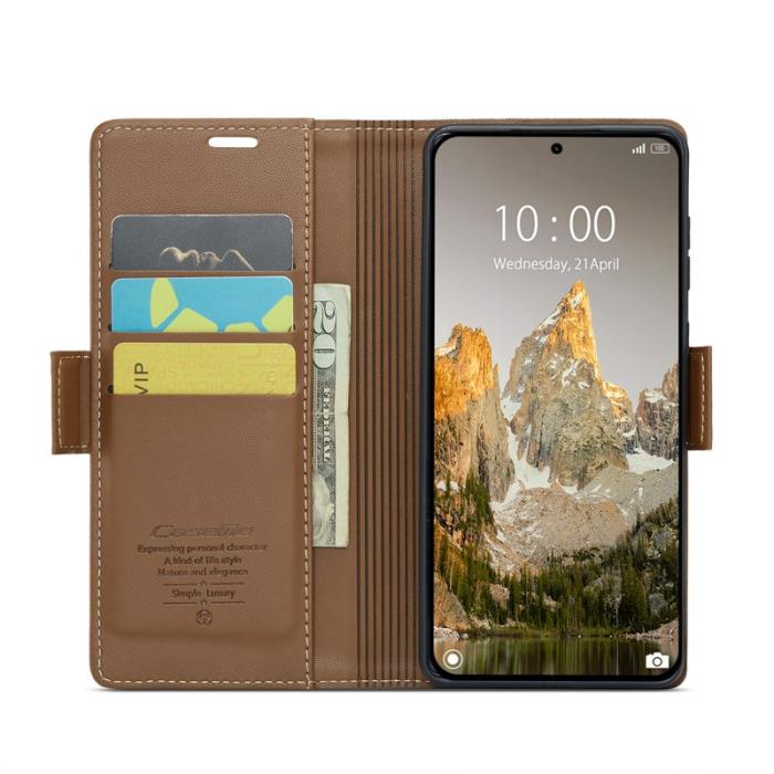 Caseme - CASEME Xiaomi 14T Läderfodral RFID Skydd 3 Kortfack - Brun