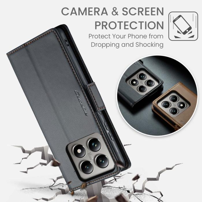 Caseme - CASEME Xiaomi 14T Läderfodral RFID Skydd 3 Kortfack Svart