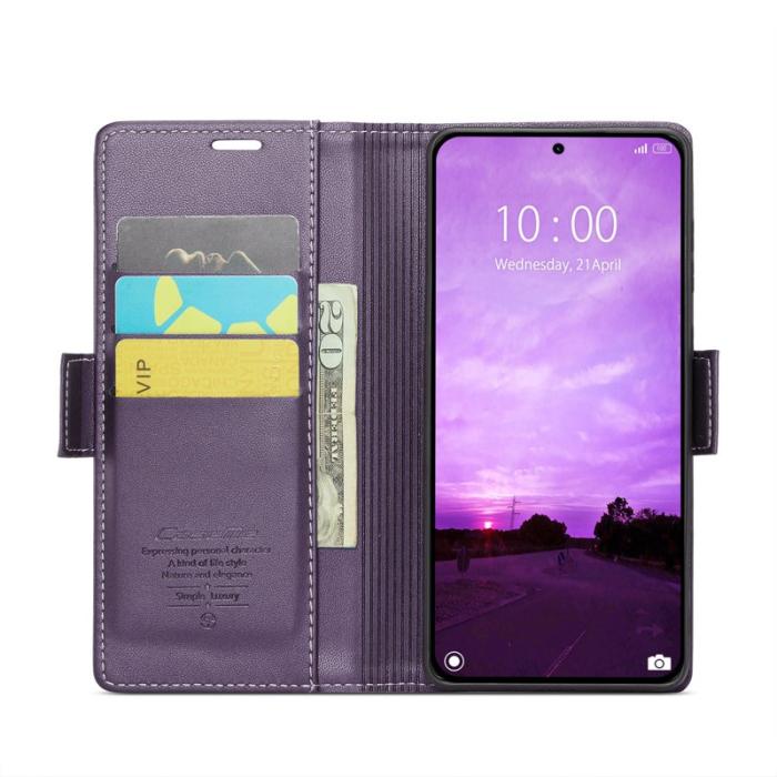 Caseme - CASEME Xiaomi 14T Läderfodral RFID Skydd 3 Kortplats Lila