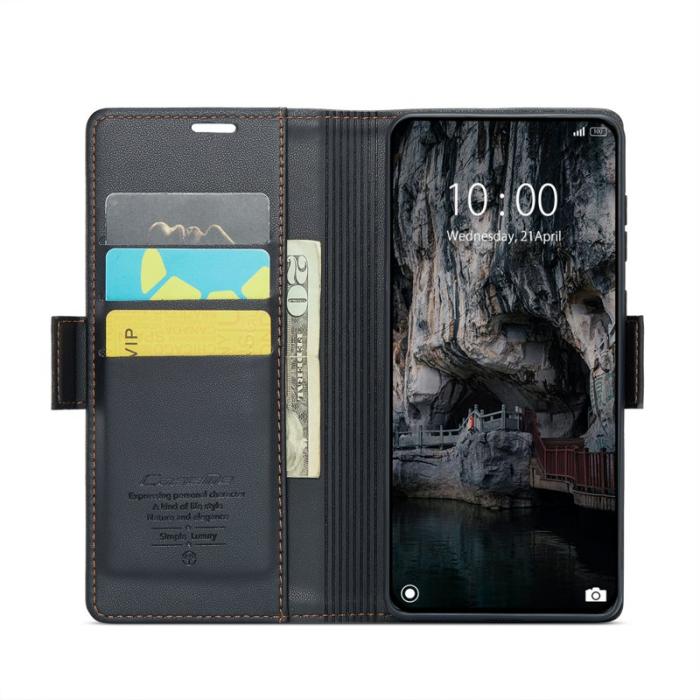 Caseme - CASEME Xiaomi 14T Pro Läderfodral RFID Skydd 3 Kort Svart