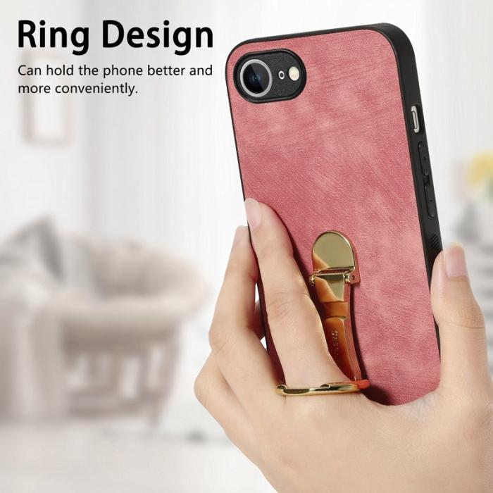 CASENEO - CASENEO D22 iPhone 16e Fodral Fällbart Kickstand Äkta Läder - Rosa