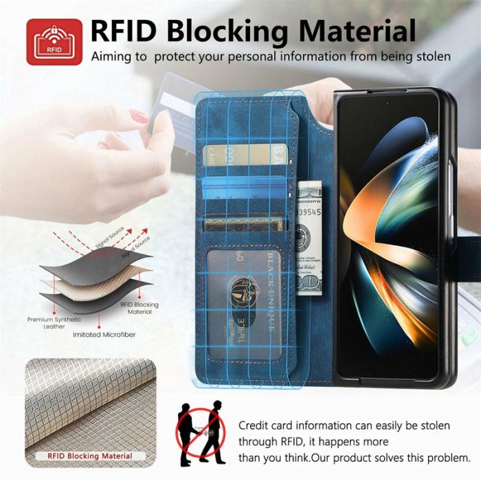 CASENEO - CASENEO Samsung Galaxy Z Fold4 5G Fodral Äkta läder - Blå