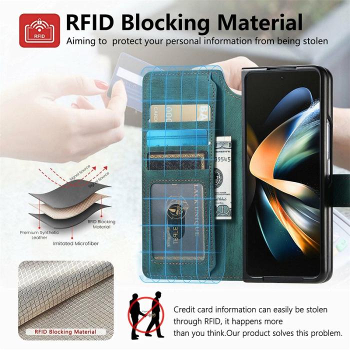 CASENEO - CASENEO Samsung Galaxy Z Fold4 5G Fodral Äkta läder - Grön