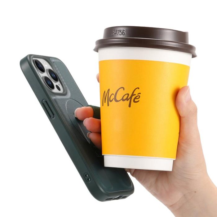 CASENEO - CASENEO iPhone 13 Pro Skal med Handledsrem PU Läder Grön