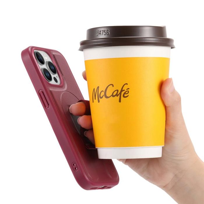 CASENEO - CASENEO iPhone 13 Pro Skal med Handledsrem PU Läder Röd