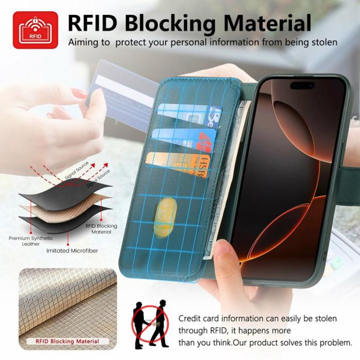 CASENEO - CASENEO iPhone 14 Pro Fodral RFID Blocking Äkta Läder - Grön