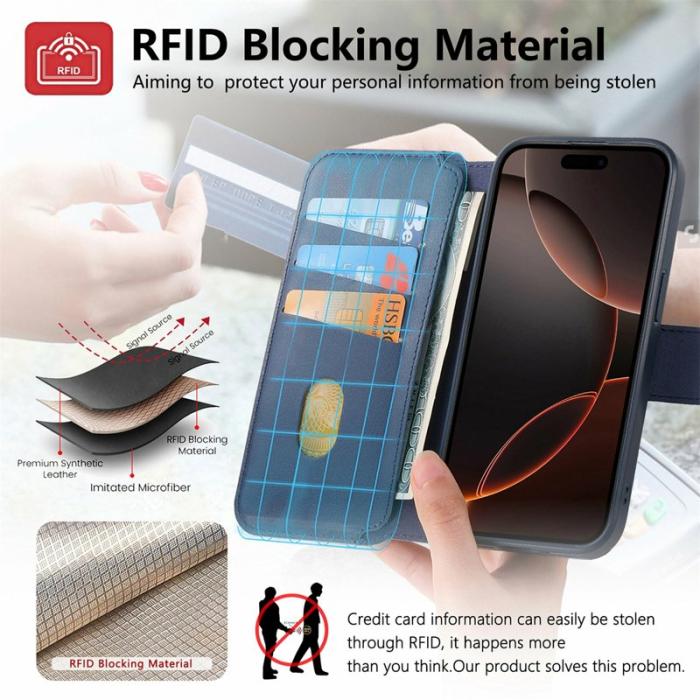 CASENEO - CASENEO iPhone 15 Fodral RFID Blocking Äkta läder - Blå