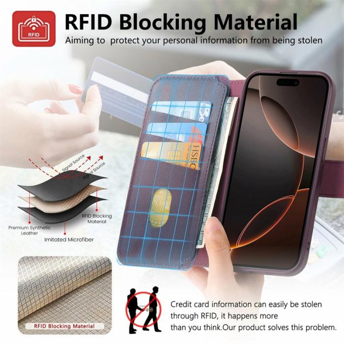 CASENEO - CASENEO iPhone 15 Fodral RFID Blocking Äkta läder - Lila