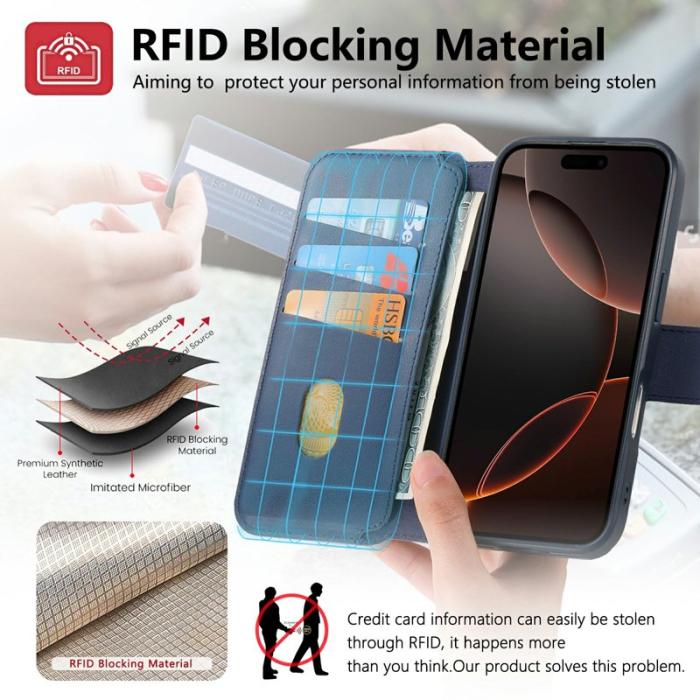 CASENEO - CASENEO iPhone 16 Plus Fodral RFID Blocking Äkta läder - Blå