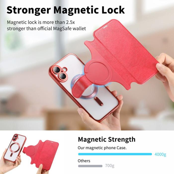 CASENEO - CASENEO iPhone 16 Plus Fodral TPU Inre Skal Avtagbart Läder - Röd