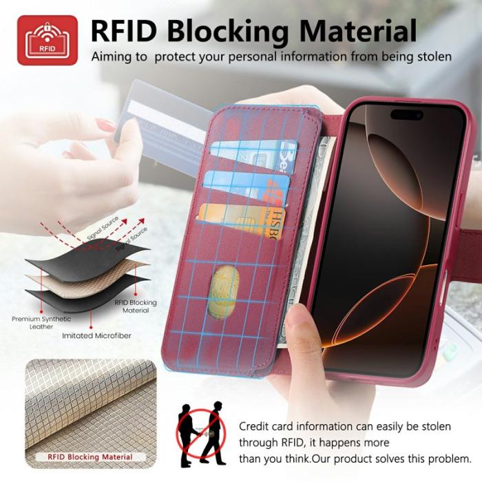 CASENEO - CASENEO iPhone 16 Plus Fodral RFID Blocking Äkta Läder - Röd