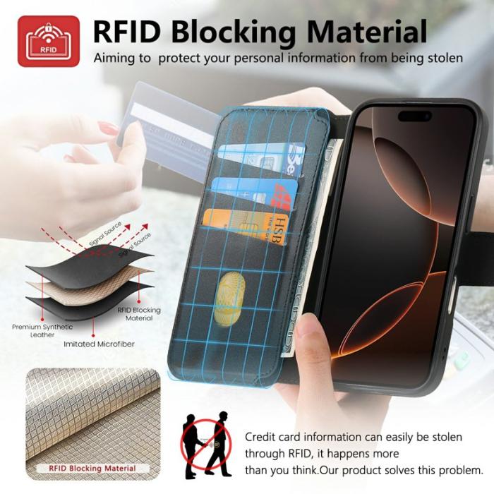 CASENEO - CASENEO iPhone 16 Fodral RFID Blocking Äkta Läder - Svart