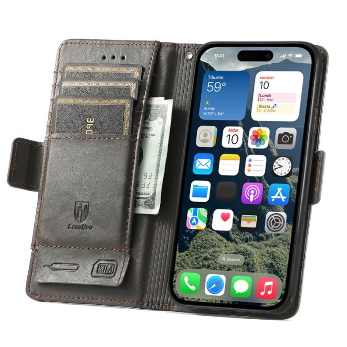 CASENEO - CASENEO iPhone 17 Fodral PU Läder Ställ med RFID Skydd - Grå