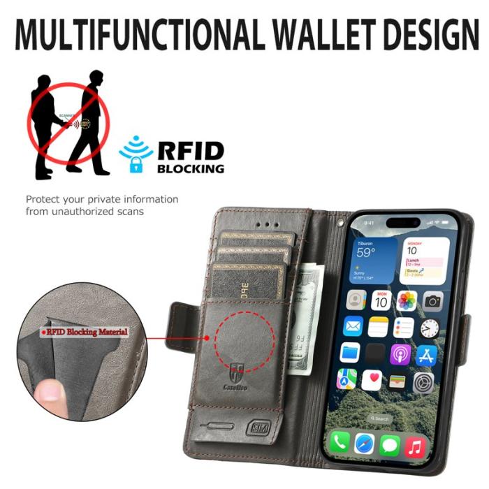 CASENEO - CASENEO iPhone 17 Fodral PU Läder Ställ med RFID Skydd - Grå