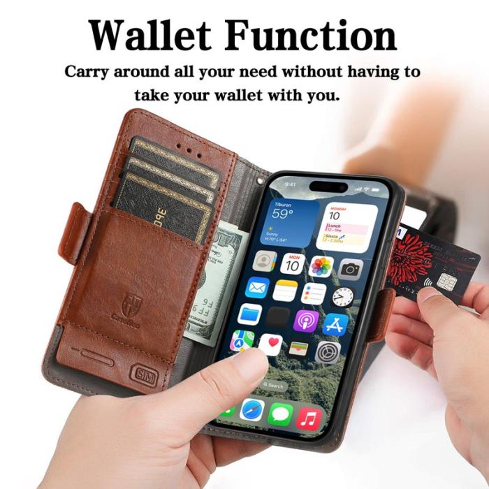 CASENEO - CASENEO iPhone 17 Fodral PU Läder Ställ med RFID Skydd - Mörkbrun