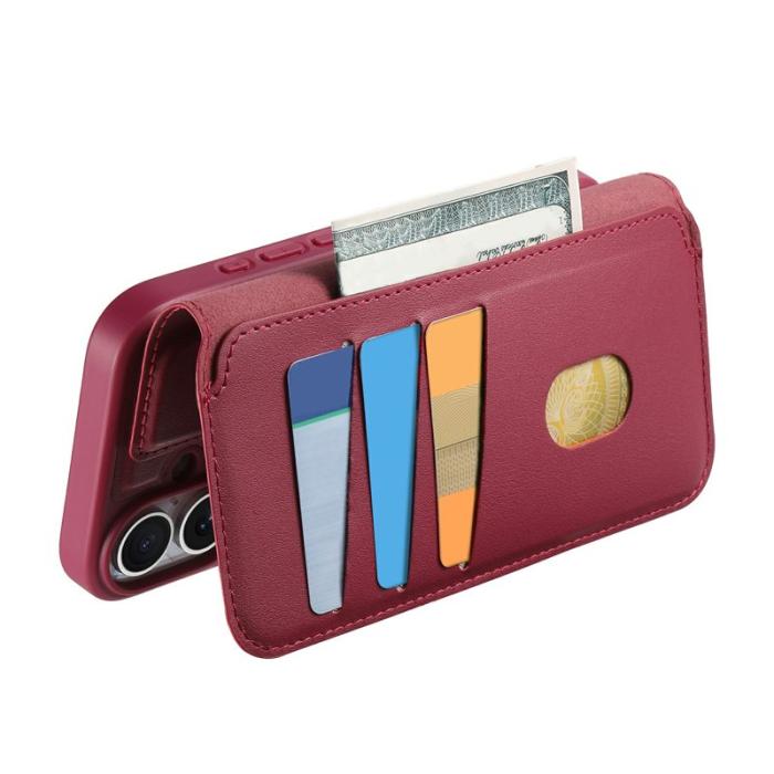 CASENEO - CASENEO iPhone 17 Magnetiskt Fodral RFID Blocker Läder Röd