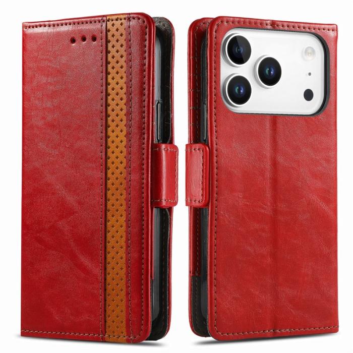 CASENEO - CASENEO iPhone 17 Pro Fodral PU Läder Ställ med RFID Röd