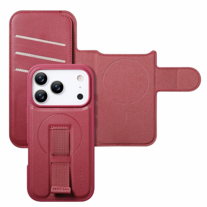 CASENEO - CASENEO iPhone 17 Pro Magnetiskt Fodral RFID Läder Röd