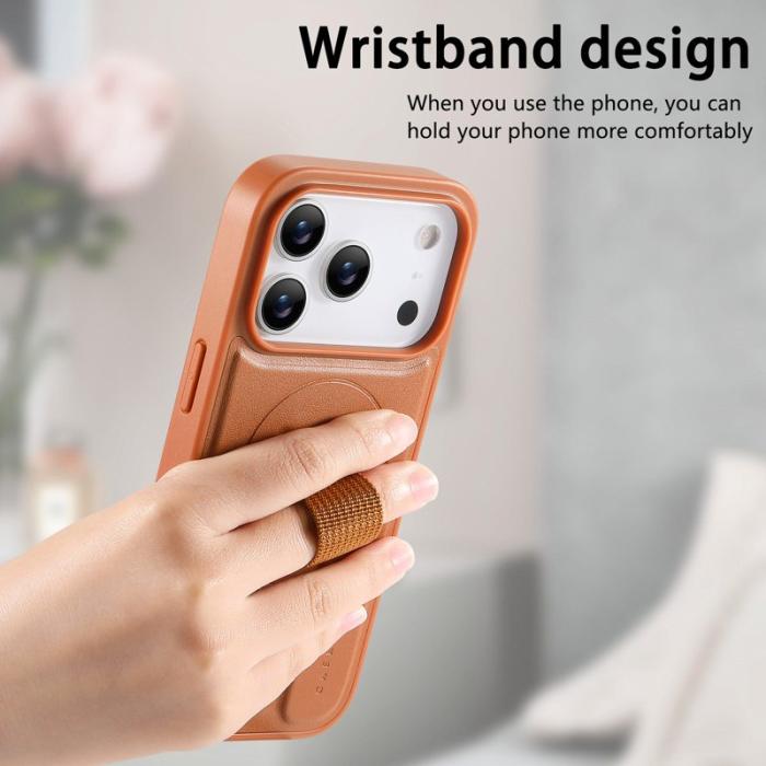 CASENEO - CASENEO iPhone 17 Pro Skal Magnetiskt Handledsband PU Läder Brun