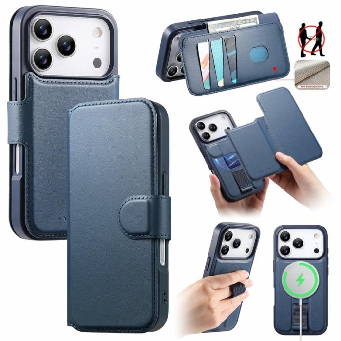 CASENEO - CASENEO iPhone 17 Pro Skal RFID Blocker Läder Blå