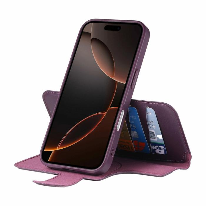 CASENEO - CASENEO iPhone 17 Pro Skal RFID Blocker Läder Fodral Lila