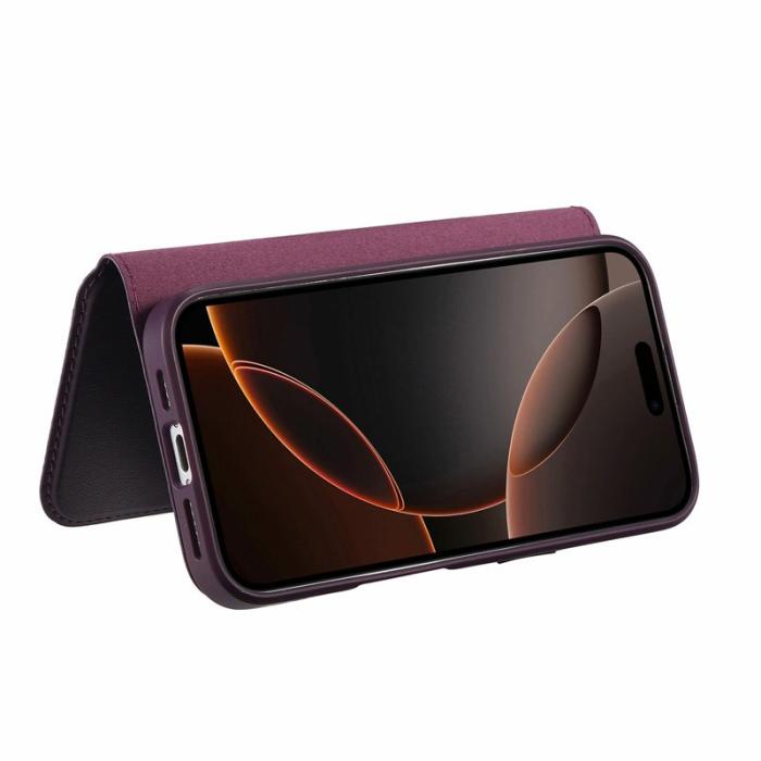 CASENEO - CASENEO iPhone 17 Pro Skal RFID Blocker Läder Fodral Lila