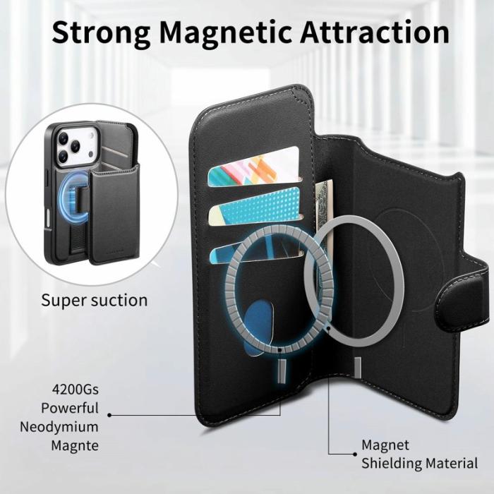 CASENEO - CASENEO iPhone 17 Pro Skal RFID Blocker Läder Svart