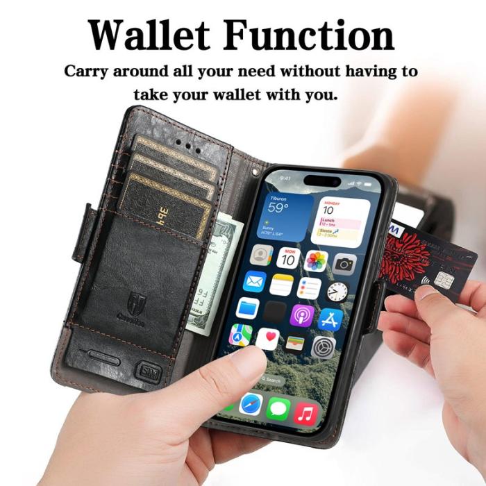 CASENEO - CASENEO iPhone 17 Skal PU Läder Fodral med RFID Skydd - Svart