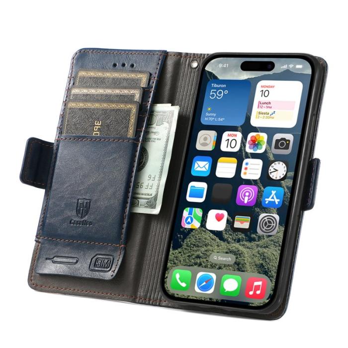 CASENEO - CASENEO iPhone 17 Skal PU Läder Ställ med RFID Skydd - Mörkblå