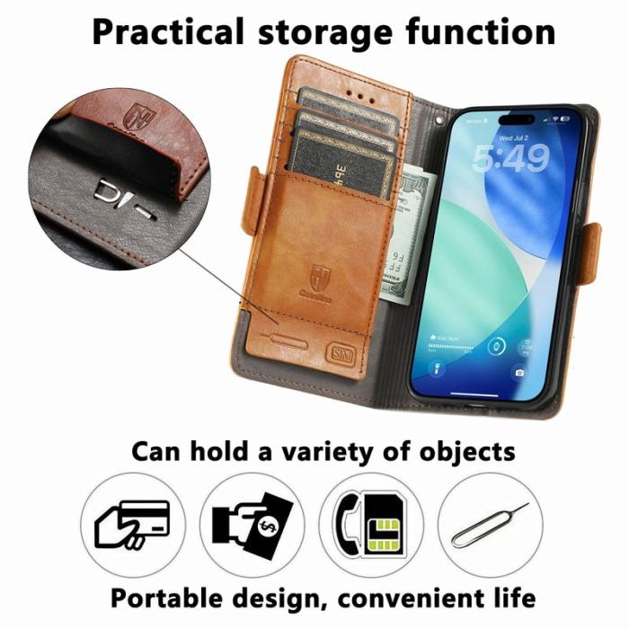 CASENEO - CASENEO iPhone Air Fodral PU Läder Ställ med RFID Skydd Khaki