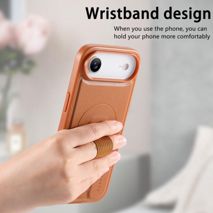 CASENEO - CASENEO iPhone Air Magnetiskt Fodral Handledsrem PU Läder Brun