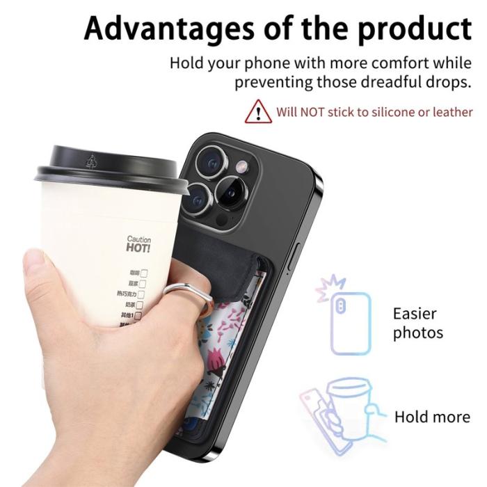 CASENEO - CASENEO MC-W3 Magnetisk Kortficka MagSafe Mönstrat Läder - Svart