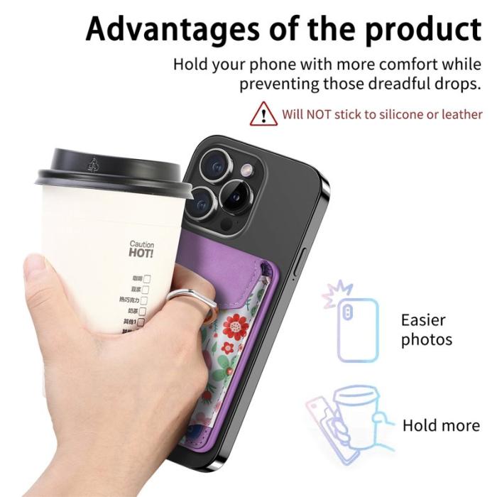 CASENEO - CASENEO MC-W3 Magnetisk Kortficka MagSafe Mönstrat Läder - Lila