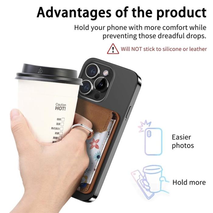 CASENEO - CASENEO MC-W3 Magnetisk Kortficka MagSafe Mönstrat Läder - Brun