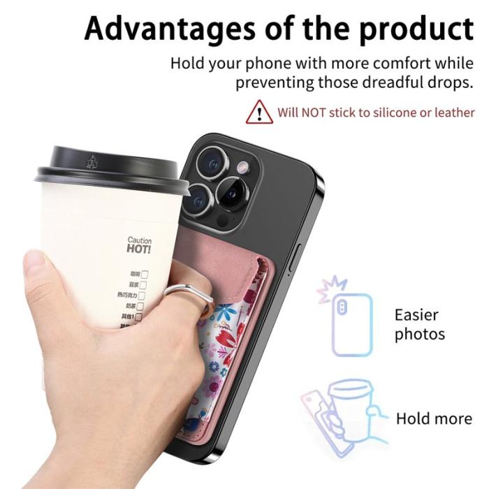 CASENEO - CASENEO MC-W3 Magnetisk Kortfodral MagSafe Mönstrat Läder - Rosa