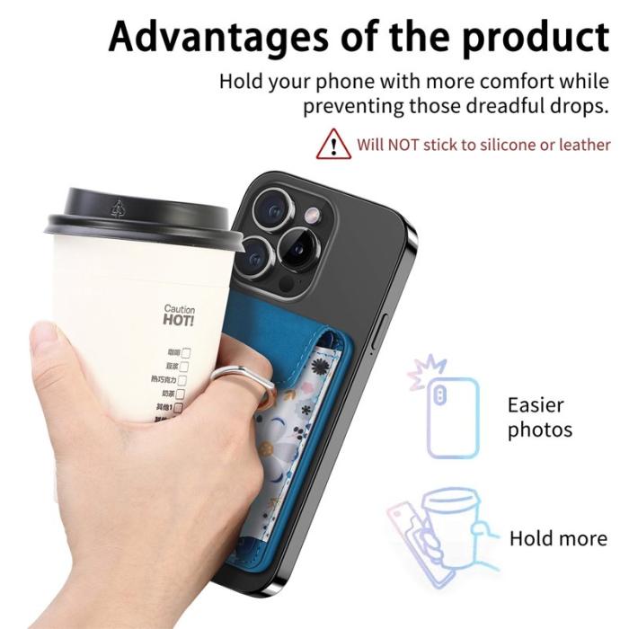 CASENEO - CASENEO MC-W3 Magnetisk Kortfodral MagSafe Mönstrat Läder - Blå