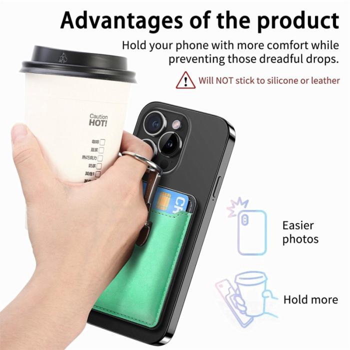 CASENEO - CASENEO MC-W8 Magnetisk Kortväska i Äkta Läder - Grön