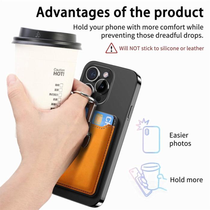 CASENEO - CASENEO MC-W8 Magnetisk Kortväska i Äkta Läder - Gul