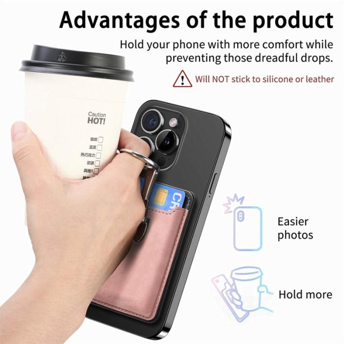 CASENEO - CASENEO MC-W8 Magnetisk Kortväska i Äkta Läder - Rosa